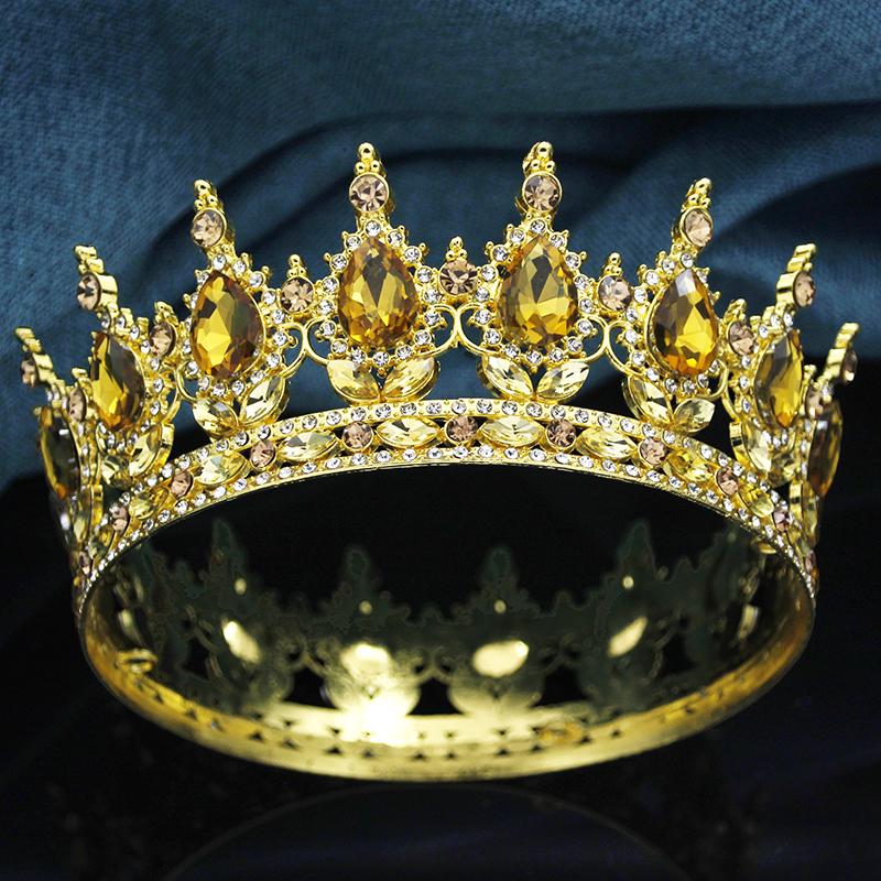 Queen King Wedding Crown Round Tiaras and Crowns Bride Diadem Birthday Party Cake Topper Jewelry Hair Accessory
