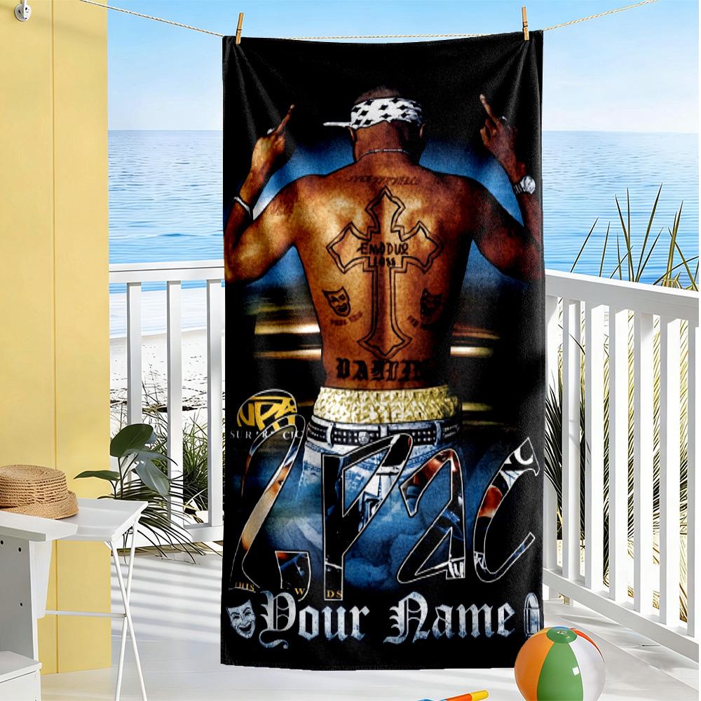 2pac Customizable Name Beach Towel High Absorbency & Quick-Dry For Beach Bathroom Outdoor Swimming Pool Camping Picnic Yoga Diving Vacation Accessorie