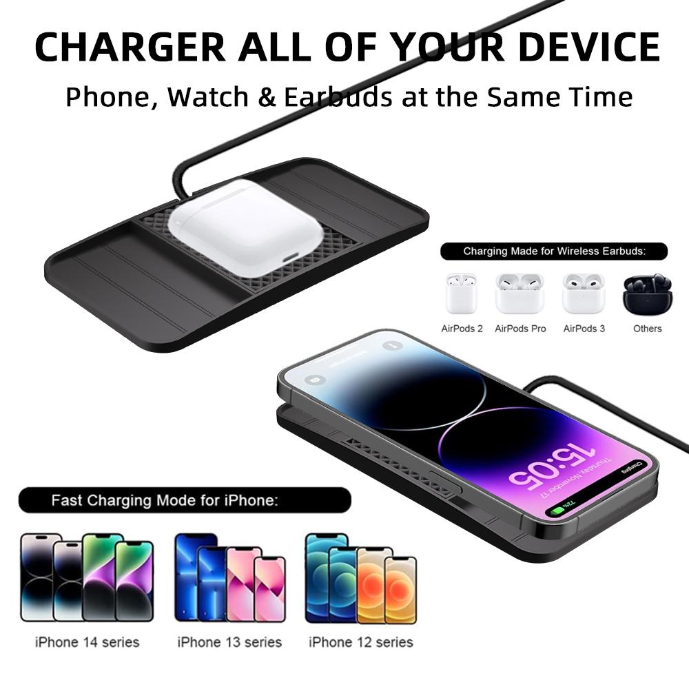 15W Fast Wireless Charging Pad Non-Slip Rubber Mat for Car Storage Lightweight USB-Powered Charger Compatible with Phone