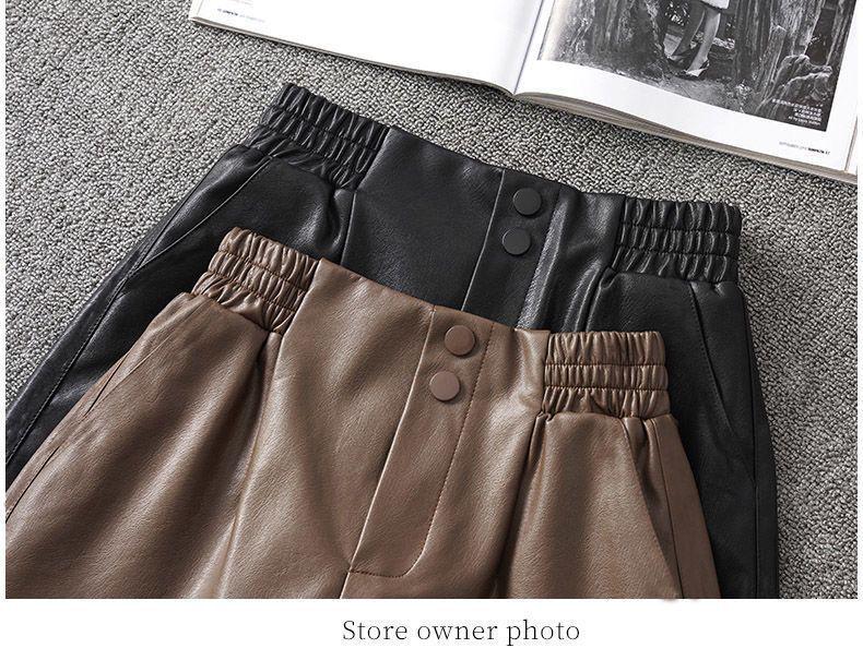Women's High-Waisted PU Leather A-Line Bootcut Shorts, Plus Size, 2026 Autumn/Winter Fashion.