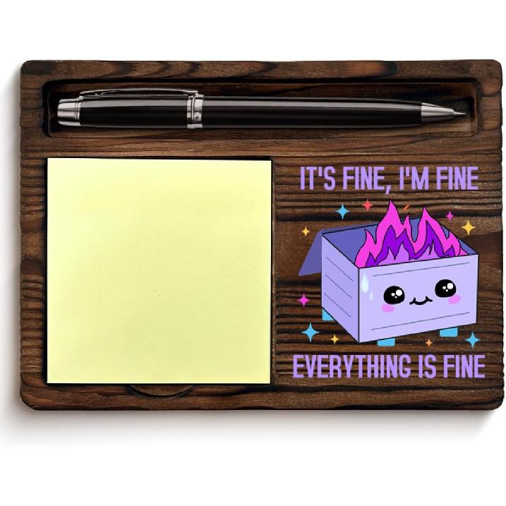 Dumpster Fire Sticky Note Holder Funny Office Gifts for Coworkers Employees, I m Fine Everything is Fine Dumpster Fire Post It Note Dispenser for