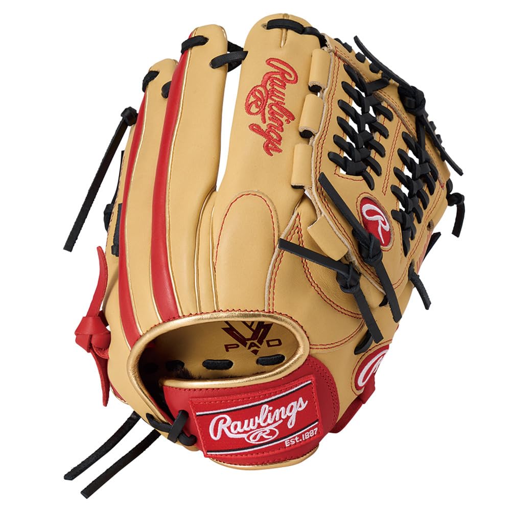 Rawlings Baseball Hyper Tech Color Sync Glove Throw Glove, Junior/Jr., Kids' (GJ5FHTCN6L1), All-Around, Camel/Scarlet, Large, Right-Handed