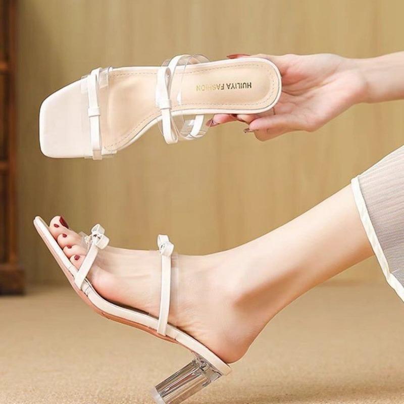 Fashion Women Sandals New Summer Fashion Bare Toed Square Head Shoes Women Designer Mid-heel Chunky High Heels Sandals Zapatos De Mujer