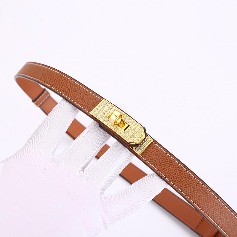 Cintura da Donna Kelly con Strass e Doppia Fibbia in Pelle - Versatile, Decorativa Fascia in Pelle di Mucca