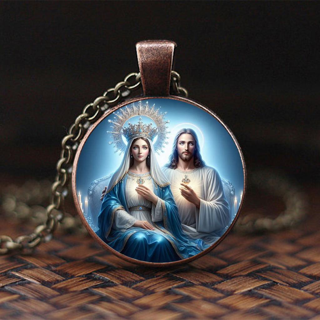 A Vintage-style Jesus and Our Lady Pendant Necklace, a Time Gem Pendant, a Faith-guarding Vintage Chain, Suitable for Daily Wear and Gift Giving