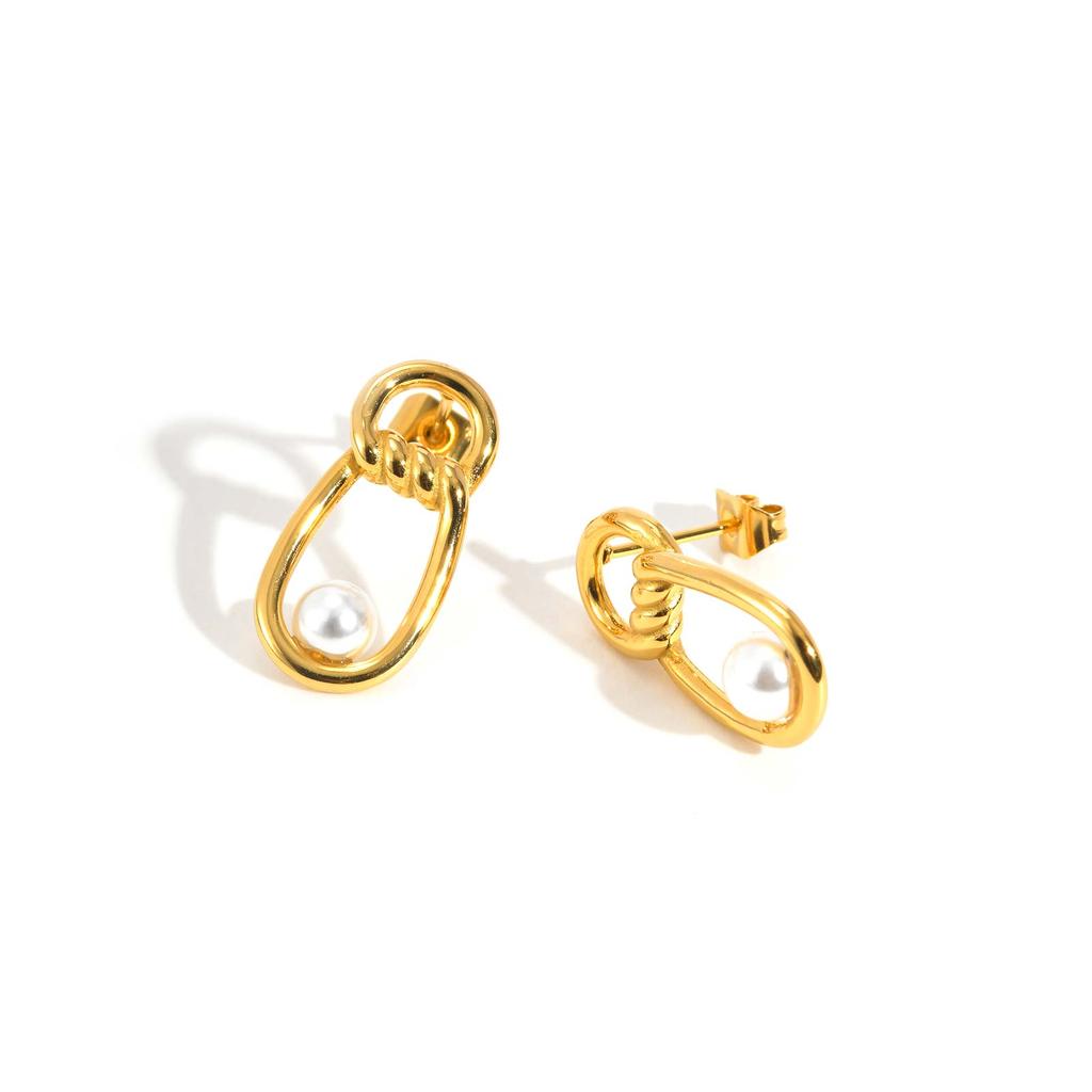 Fashion Irregular Imitation Pearl Earrings Stainless Steel Geometric Twist Texture Earrings for Women Statement Party Jewelry