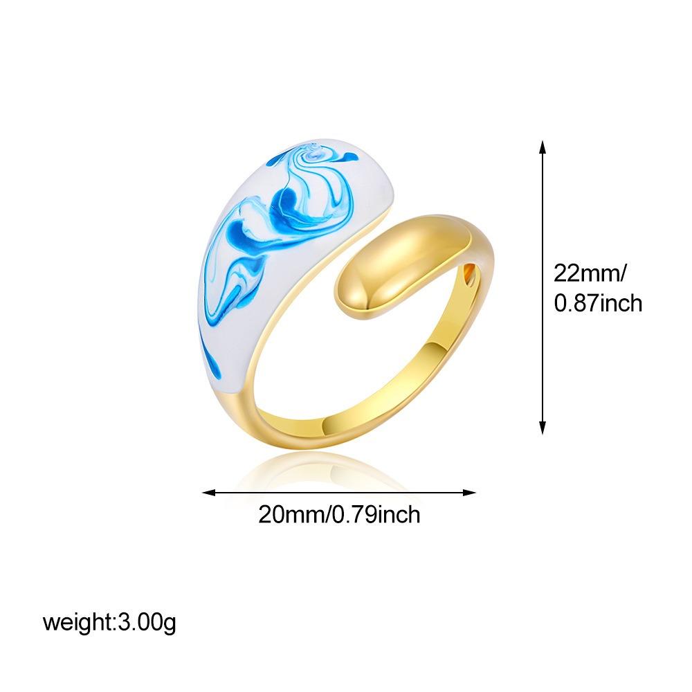 Chinese Style Enamel Drip Oil Ring Vintage Cuff Ring  Hand Accessories