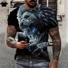 Męski T-shirt z krótkim rękawem z okrągłym dekoltem i nadrukiem cyfrowym 3D tygrysa - Modny Oddychający Wygodny Top na Lato Oversize