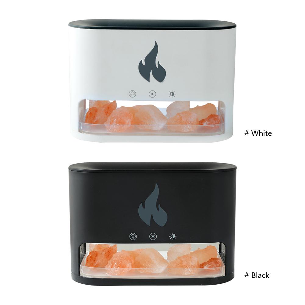 Flammen-Aroma-Diffusor 250ML Luftbefeuchter Typ-C Ätherische Öldiffusoren Buntes LED-Licht mit Salzstein-Box für Zuhause Schlafzimmer