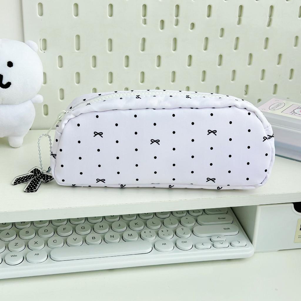 Pencil Pouch School Supplies Functional Polka Dot Bow Pencil Case Zipper Pencil Bag Cute For Desk School School Supplies