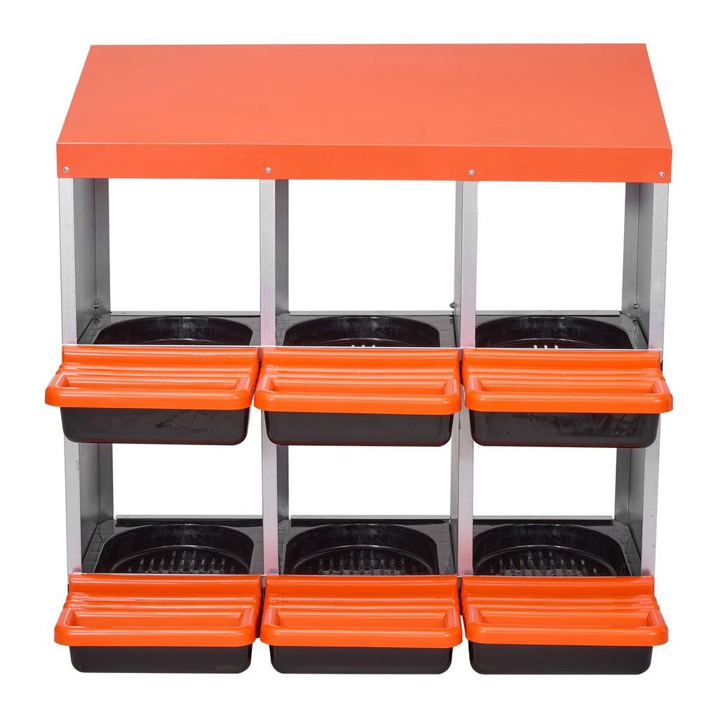 2 Tiers Chicken Nesting Boxes, 6 Compartments, Metal Egg Laying Boxes with Protective Collection Lids, Roll Out Nesting Box, Easy to Assemble, Ideal