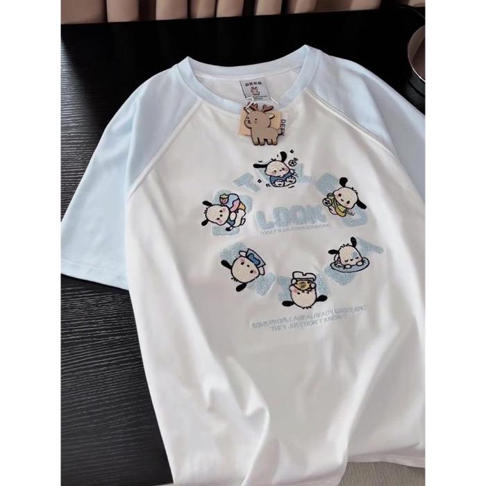 

Женская футболка оверсайз черного цвета с коротким рукавом - Летний тренд 2025 года из чистого хлопка XL светло-синий