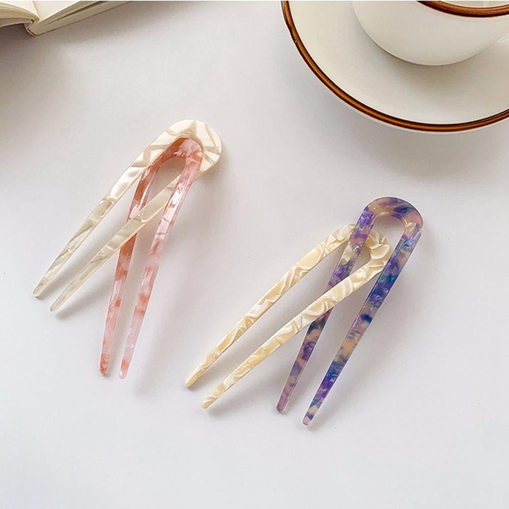 Girls Korean Style Headwear Female Hair Accessories Checkerboard Hair Stick U-shaped Hairpin