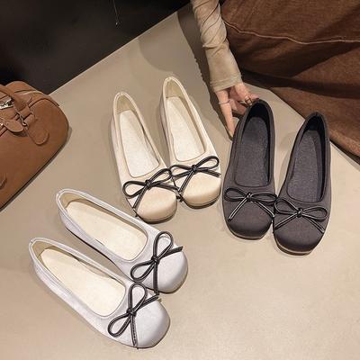 Fashion New Single Women's Flat Shoes, Summer Mom Shoes, Shallow and Versatile Women's Shoes, Soft Leather and Soft Soles, Bean Shoes