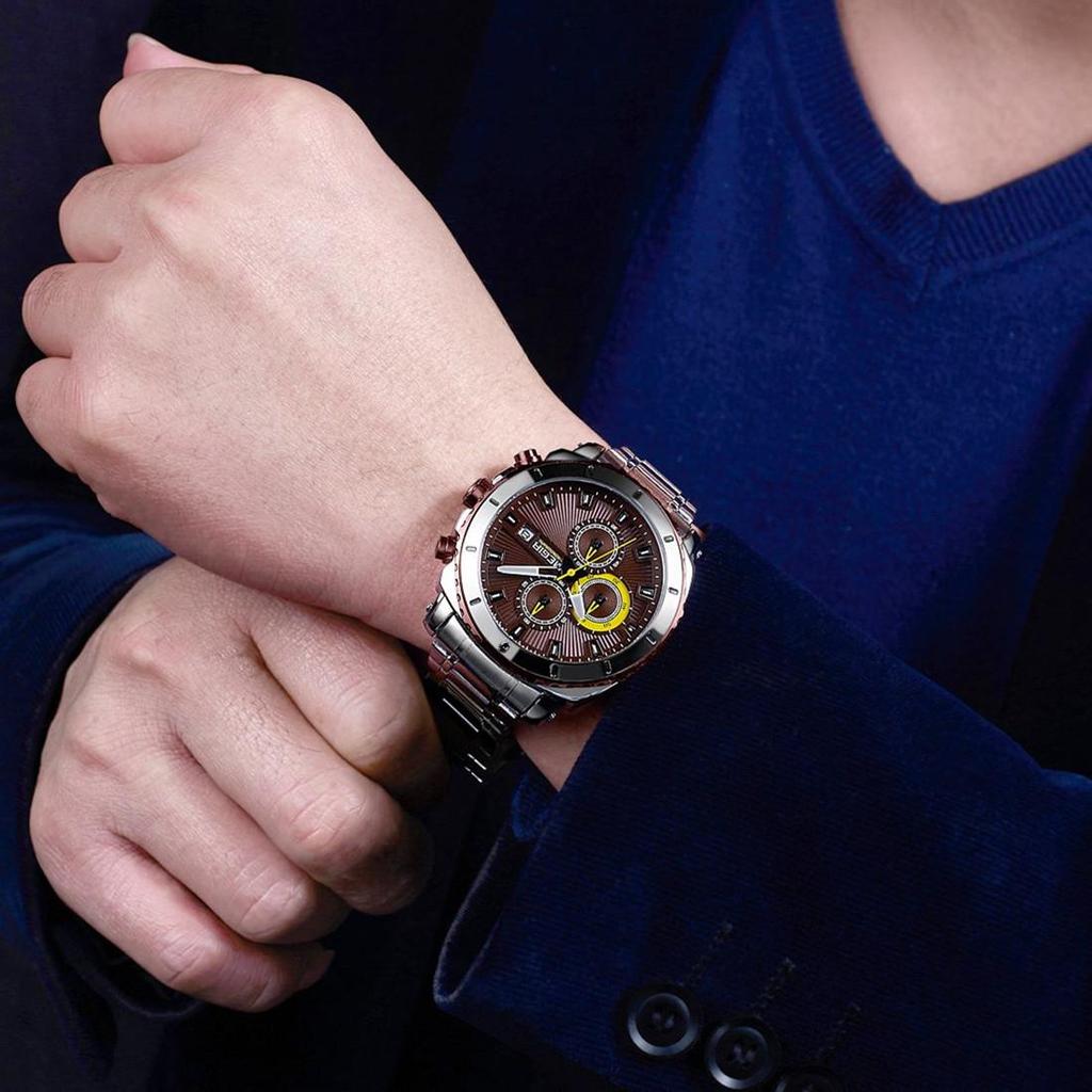 Megir Top Brand Luxury Men Quartz Watch with Stainless Steel Band Chronograph Business Wrist Watches Men Clock Relogio Masculino
