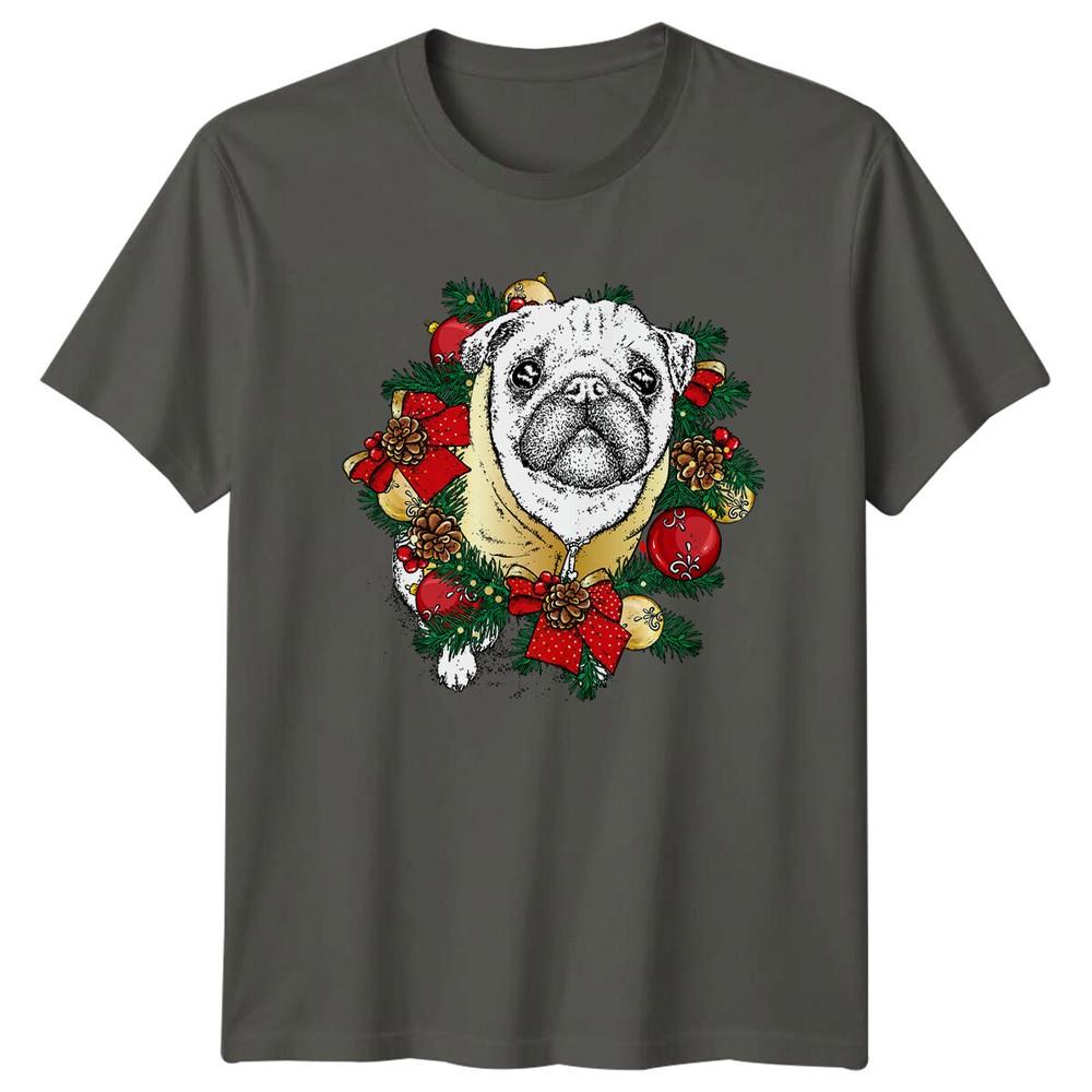 Christmas Pug Dog Wreath Animals Unisexs TShirt Unisexs Tee Graphic Top S