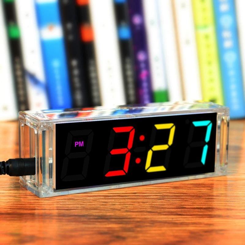 DIY MCU Electronic Clock LED Kit Light Control Temperature Thermometer Function for Desktop Bedroom Night Stand Decor