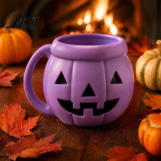 Cute Pumpkin Shape Organizer Halloween Ice Cream Cup with Spoon, Keeps Hands Warm Dessert 3D Printed Decor Cup, PLA Creative Sleeve for Home