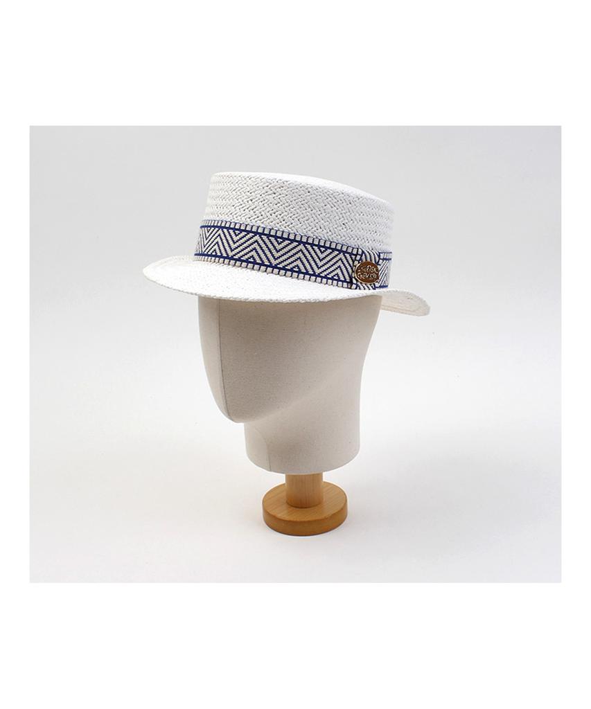 Yunibeosyeolkemiseuteuli Blue Mono Line White Flat Short Panama Hat Summer Fedora