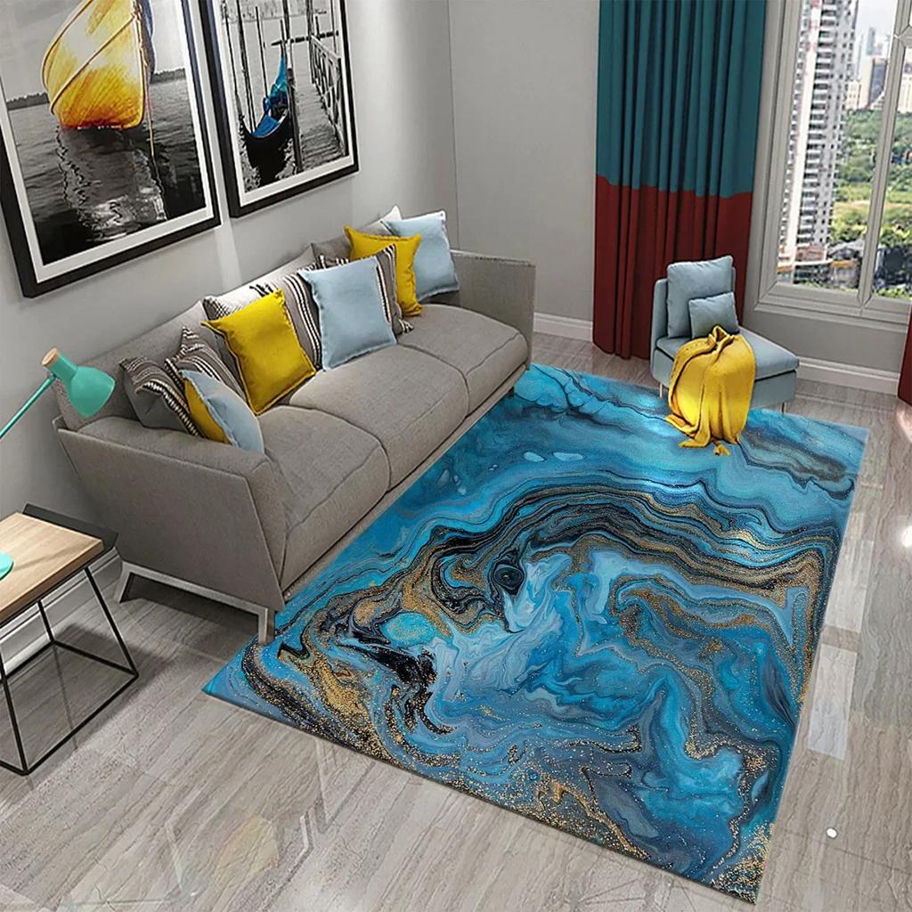 Dark Green Marbling Carpet Abstract Marble Pattern Rug Golden  Stone Texture Rectangle Area Rugs Living Room Bedroom Decor Mats