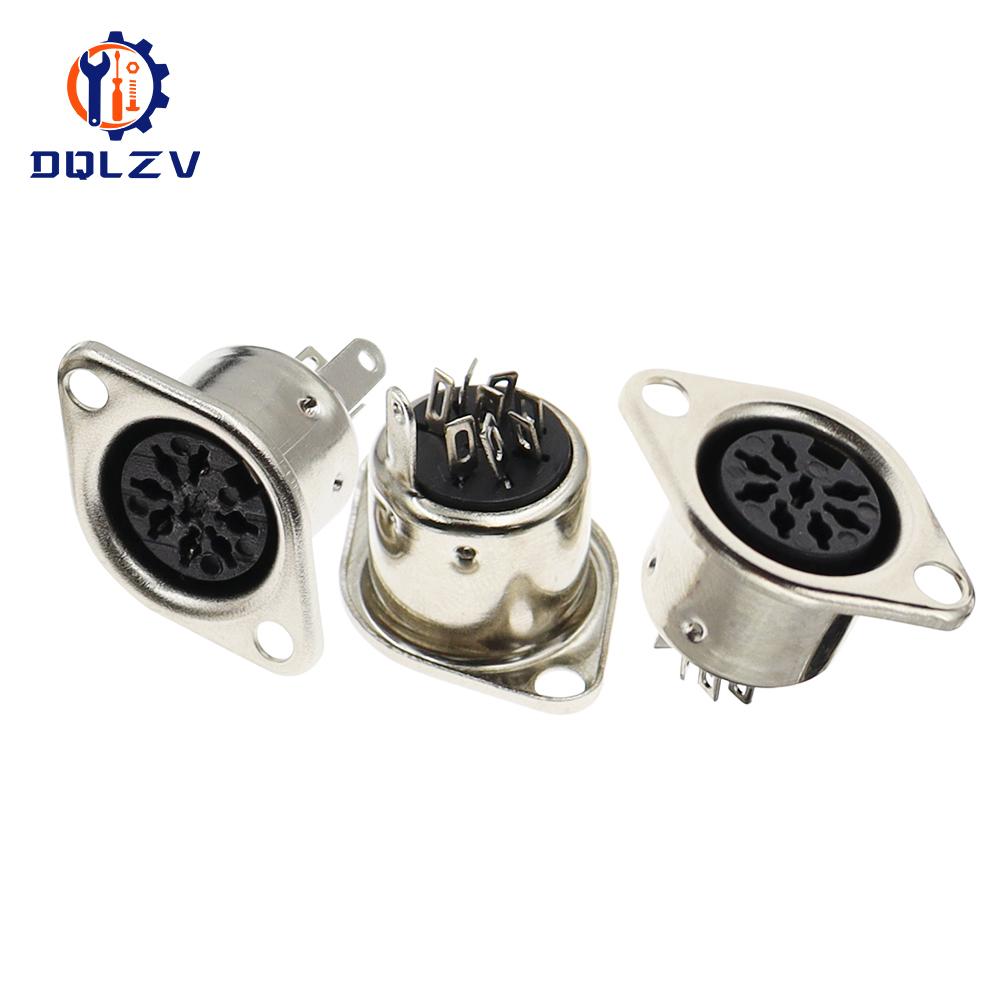Metal 3 4 5 6 7 8 Pin DIN Female Socket Hulled Panel Mount Chassis Connector Soldering Iron