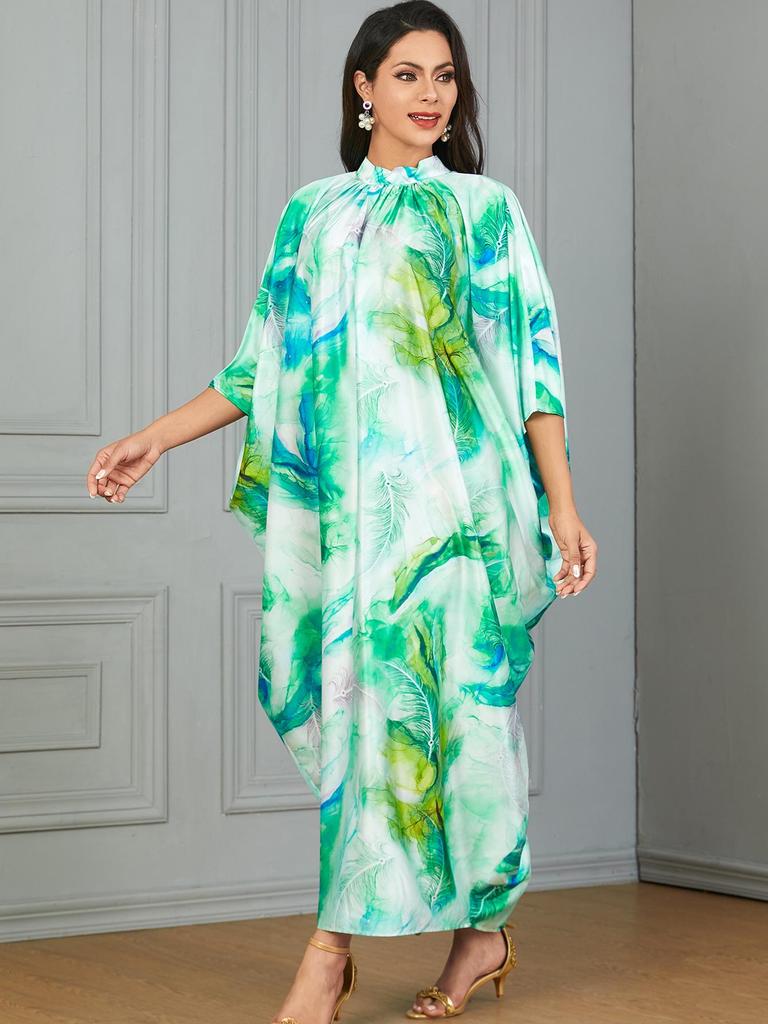 Middle East Fashion Batwing Sleeve Long Dress - Muslim Clothing with European & American Print