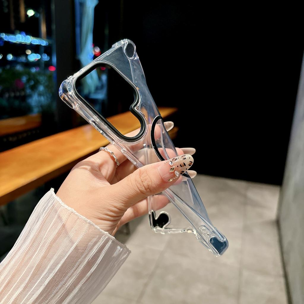 Suitable for Samsung S25 Ultra Thin Ring Magnetic Suction Mobile Phone Case S24FE Transparent Soft Shell S23 Four Corner Anti Fall Protection Case