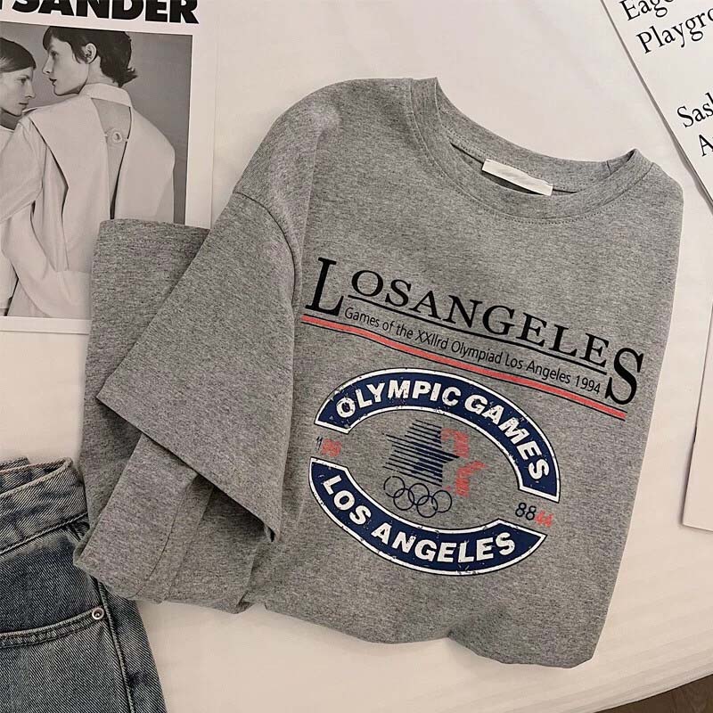 Cotton T-shirt Tops Women Summer Large Size Loose Printed Casual Pullover T-shirt Top