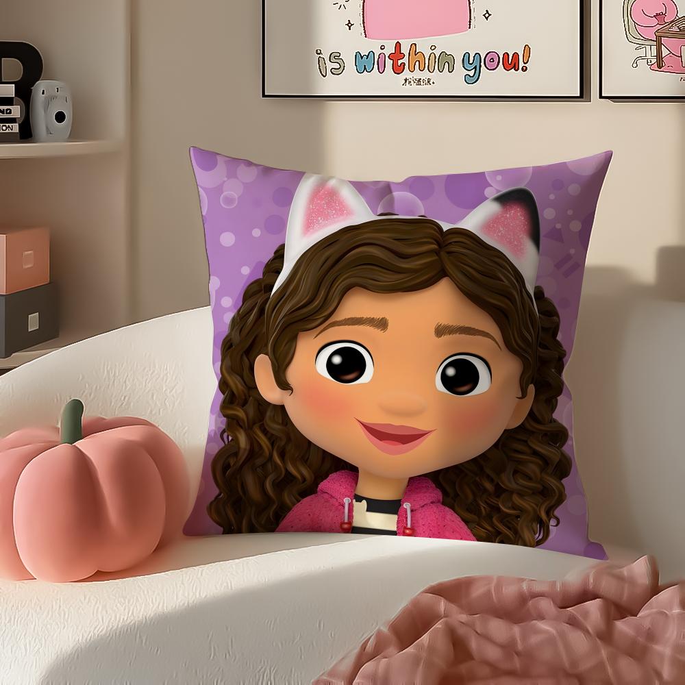 Playful Kids Cartoon Gabbys Dollhouse Cushion Cover Pillowcase Short Plush Invisible zipper Room Sofa Cushion Cover