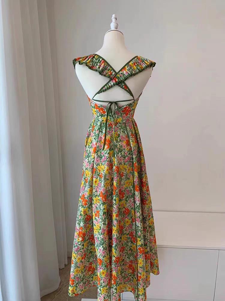 Australijska świąteczna sukienka z odkrytymi plecami w kwiaty: Spódnica długa w stylu retro pasterskim dla kobiet