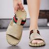 Summer New Leather Flat-bottomed One-word Slippers for Men's Daily Home Outdoor Beach Two Wear Cool Slippers
