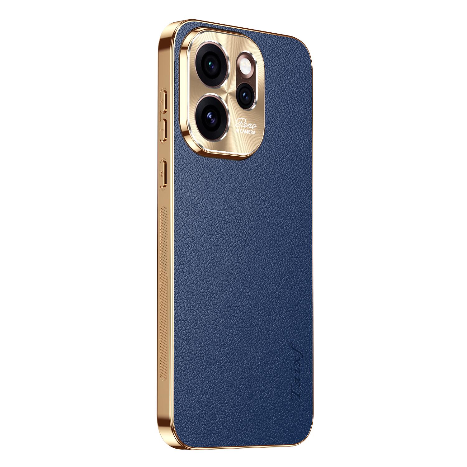 

Чехол из кожи с текстурой гальванического покрытия и рисунком личи для Oppo Reno 15 15Pro, противоударный чехол с защитой объектива для Oppo Reno 15 Pro, бампер Oppo Reno15 синий