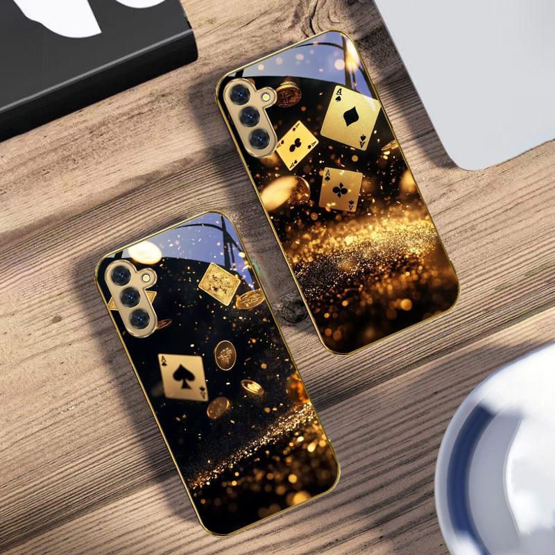 Mysterious Golden Poker For Samsung Galaxy S20 FE S21 S22 S23 Plus S24 Ultra 25Ultra S21+ S9+ S22Plus Golden Glass Phone Case