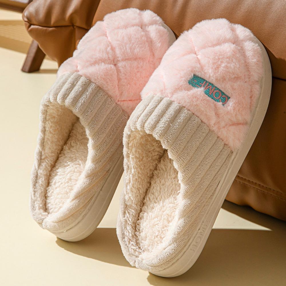 Cotton Slippers Women Autumn Winter Home Thick Sole Non-Slip Plush Fuzzy Indoor Warm Couple Men House Slippers