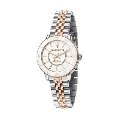 Successo White Dial Two Tone Stainless Steel Solar R8853145504 Women's Watch