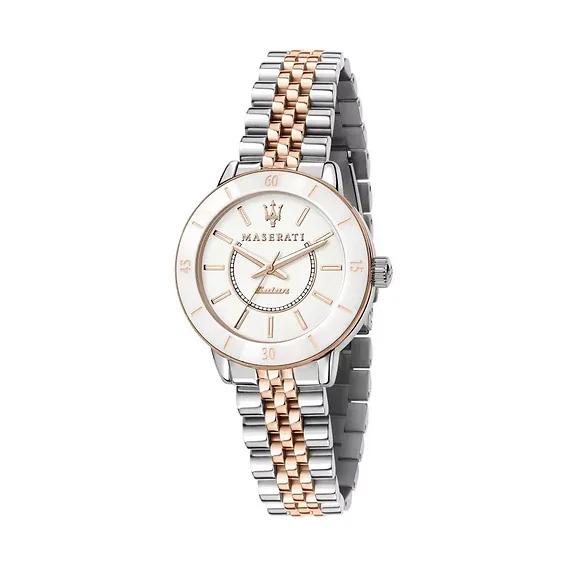 Maserati Successo White Dial Two Tone Stainless Steel Solar R8853145504 Women's Watch