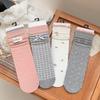 Женские осенне-зимние хлопковые носки, серовато-розовые, тканевая этикетка, бесшовные махровые носки, универсальные носки средней длины для девочек