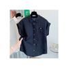 Women's Polo Collar Short Sleeve Linen Blend Shirt Loose Fit Vintage Casual Blouse For Summer Daily Wear Pocket Button Down Solid Color Top