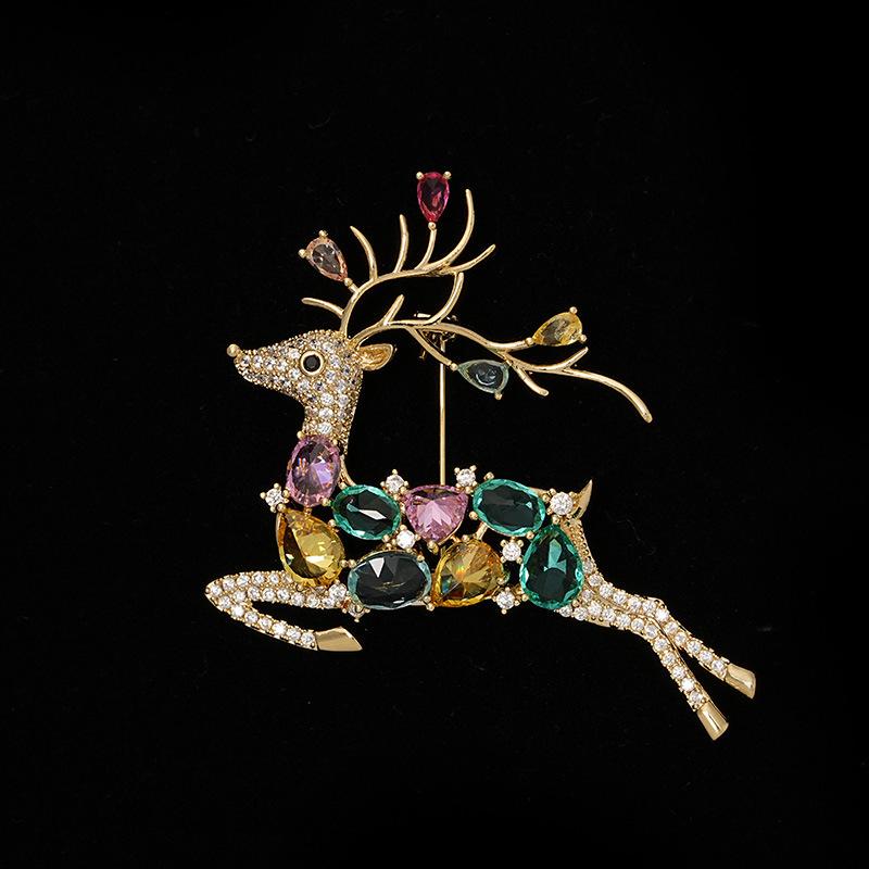 Bo Xin Yun Colorful Crystal Deer Brooch - Exquisite Plum Blossom Design for Women's Fashion Accessories