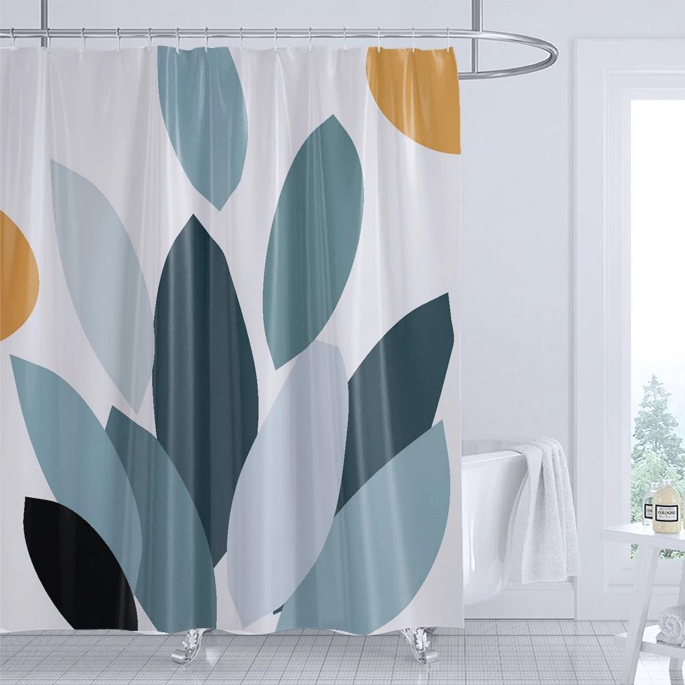 

Bathroom Abstract Bohemian Shower Curtain Medieval Minimalist Art Leaves Polyester Fabric Shower Curtain 180X180Cm With Hooks W60H190(CM)-1 Pcs