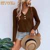 Women's Fashion Casual Solid Color Print Long Sleeve V Neck Blouses & Shirts