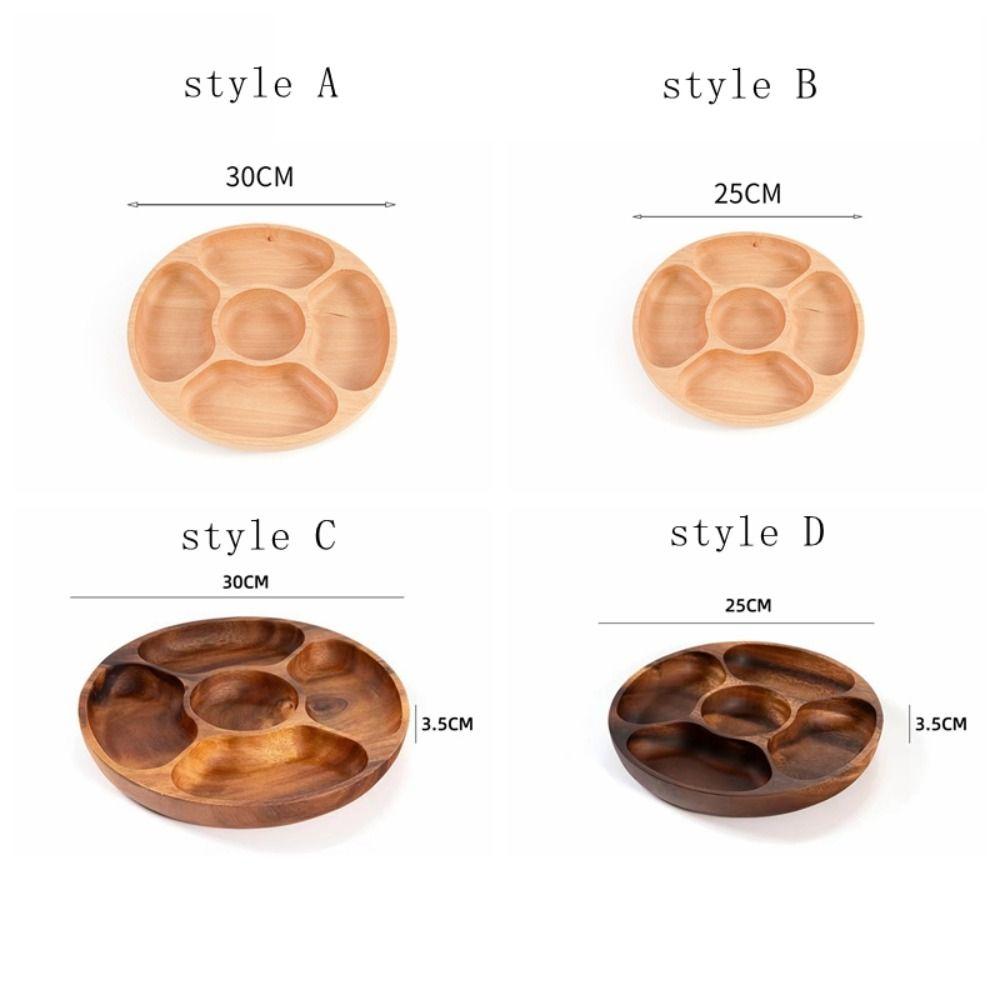 With 5 Dining Grids Food Serving Tray Solid Wood Dried Fruit Plate Perfect Snack Plate Party