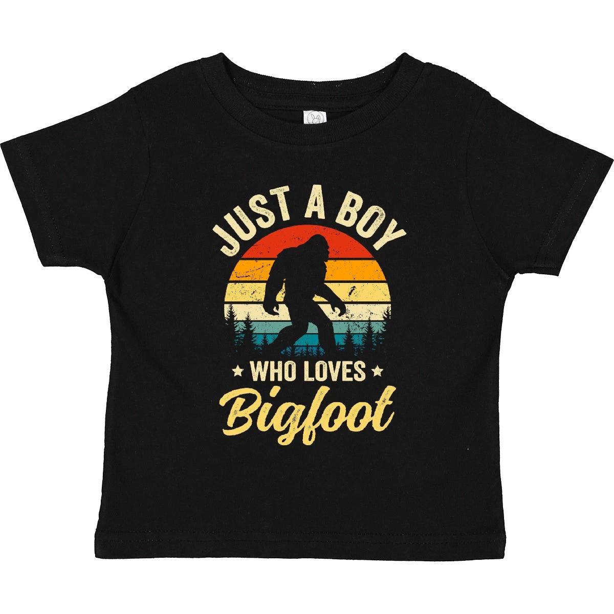 Inktastic Just A Boy Who Loves Bigfoot Retro Sasquatch Toddler kids boys T-Shirt Mythical 120