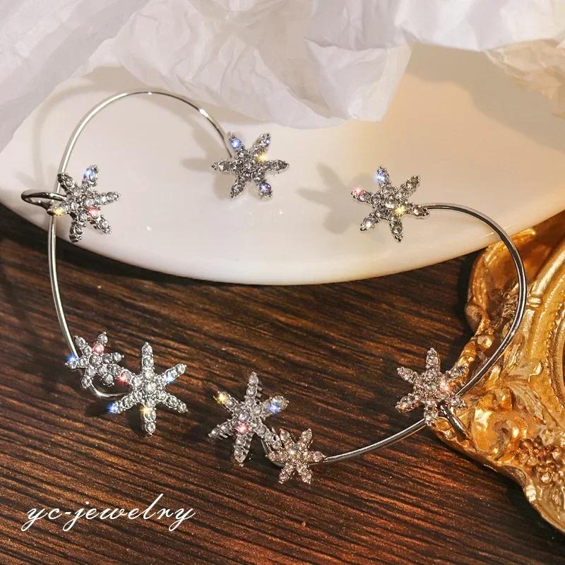 Women Fashion Versatile Snowflake Zirconia Ear Hanger No Earhole Ear Clip Adjustable Surrounding Earstuds Advanced Sense Decor