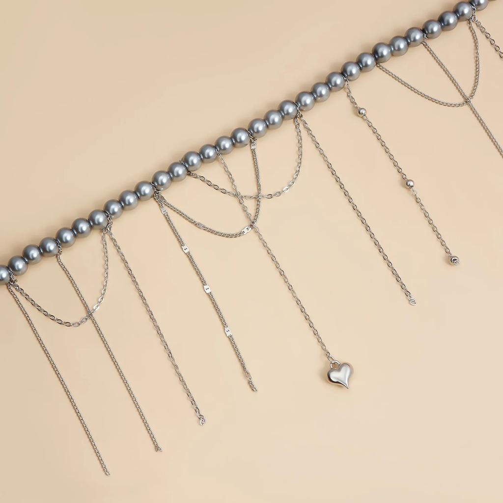 Trend Personality Accessories Ins Fringe Love Glass Handmade Beaded for Women Heart Tassels Necklace