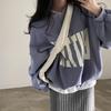 Korean Chic Spring Color Block Stand-Up Collar Letter Print Loose Long Sleeve Sweatshirt for Women