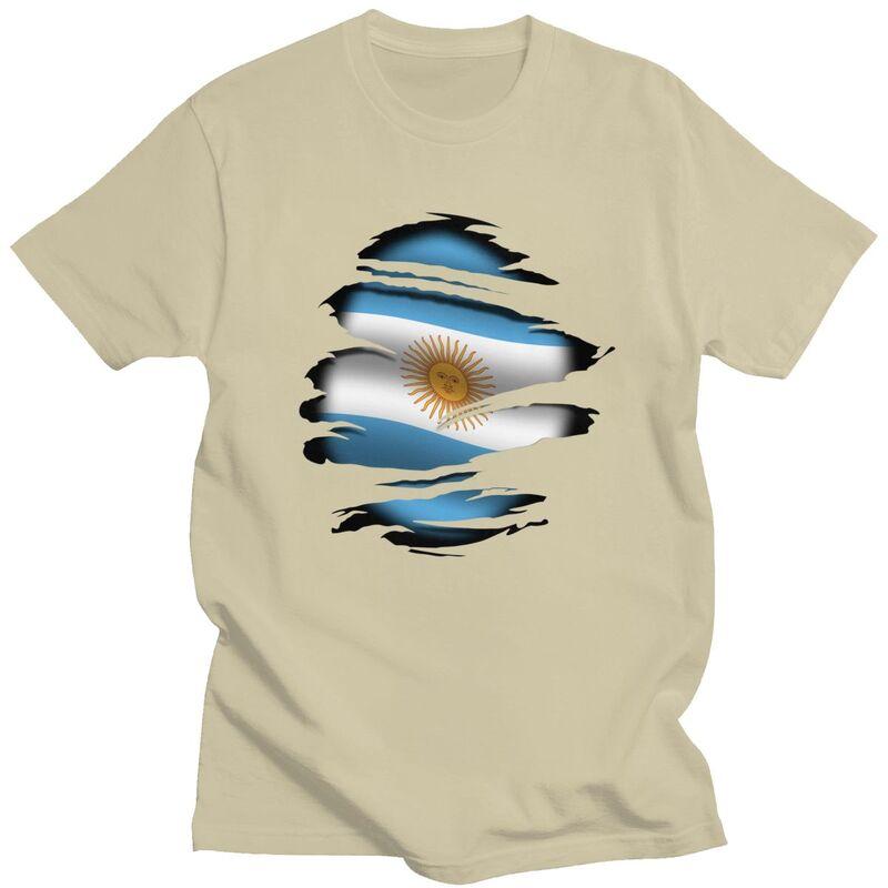 Individuelles Argentinien Zerrissene Flagge Tattoo T-Shirts für Herren Kurzarm T-Shirt Argentinisch Stolz T-Shirt Lockere Passform 100% Baumwolle T-Shirt Geschenk