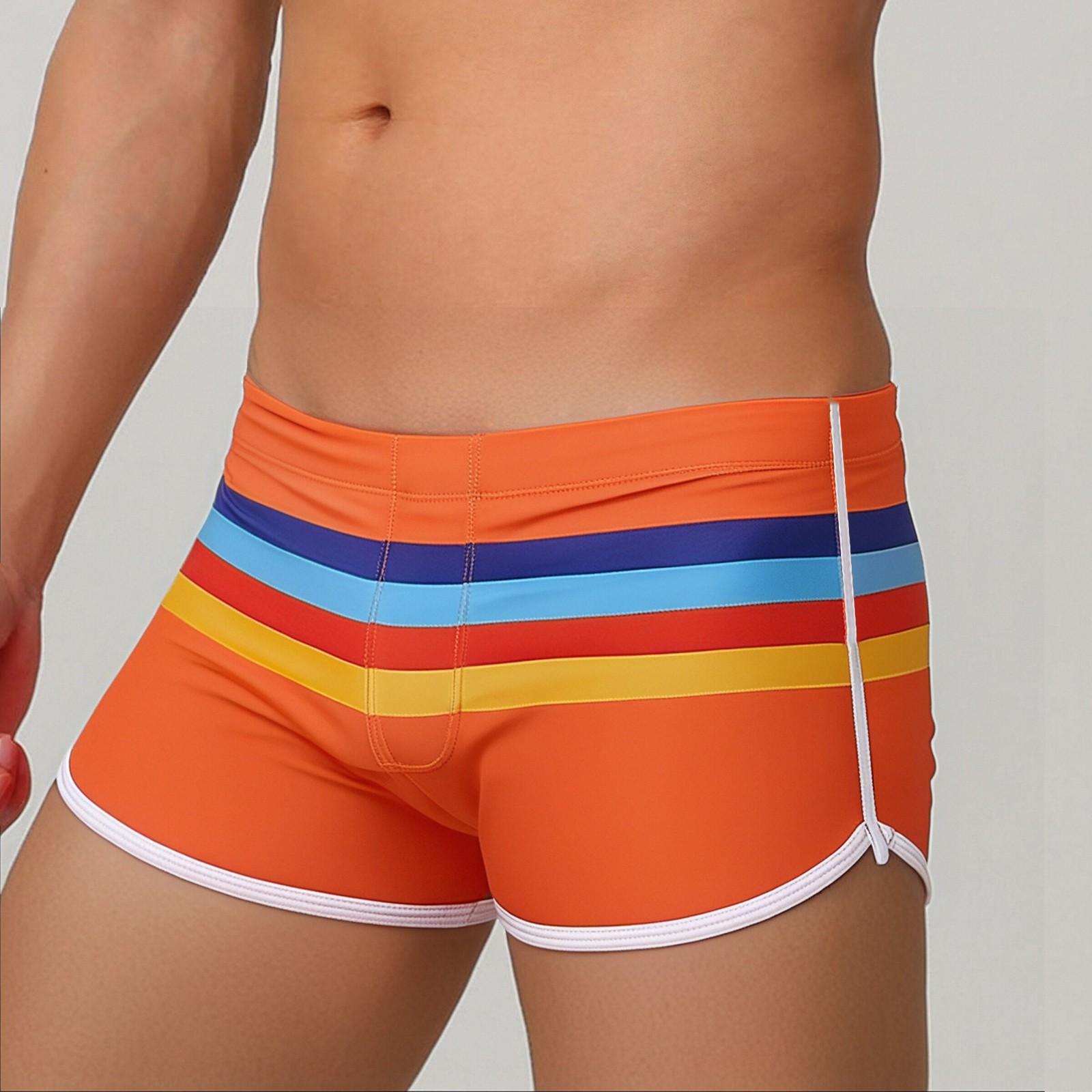 

Men s Sports Split Colored Striped Boxer Shorts Swimming Beach Shorts Swimming Trunks M помаранчевий