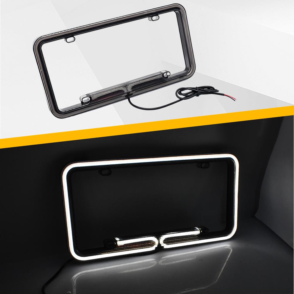 12V Red LED License Plate Frame Acrylic Lighted USA/Canada Tag Cover Holder for Auto Truck Vehicles Car Styling License Plate Covers Frames 6