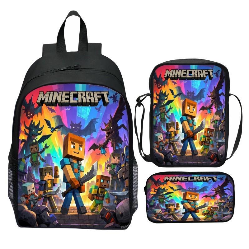 Minecraft School Backpack Set With Printed Game Pattern For Kids Students